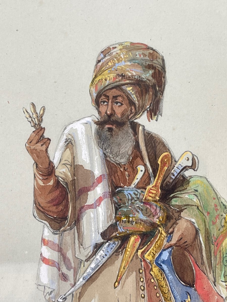  XIXème Siècle Tableau Orientaliste Empire Ottoman Marchand Ambulant-photo-4