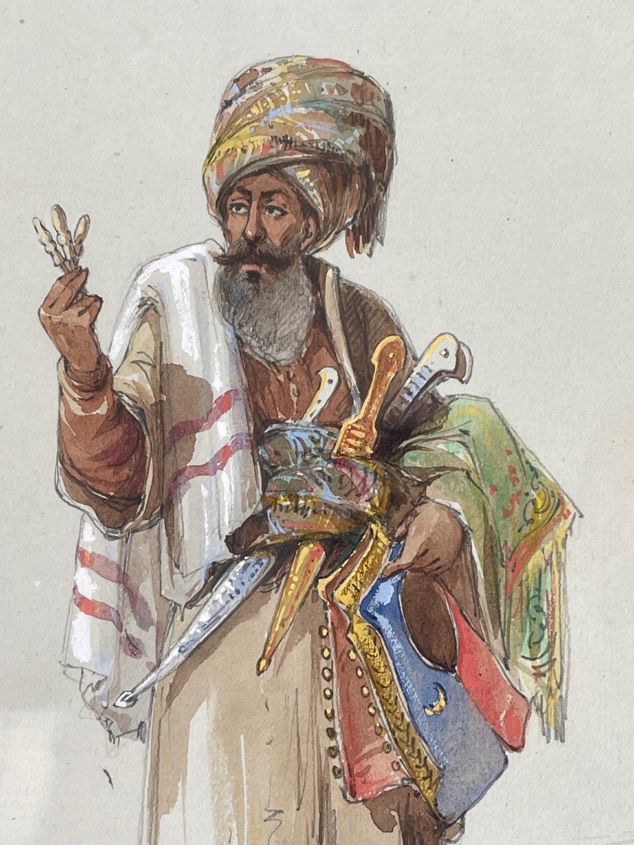  XIXème Siècle Tableau Orientaliste Empire Ottoman Marchand Ambulant-photo-5