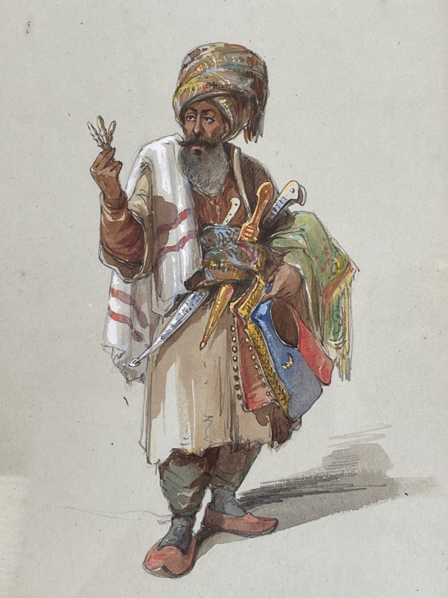  XIXème Siècle Tableau Orientaliste Empire Ottoman Marchand Ambulant-photo-7