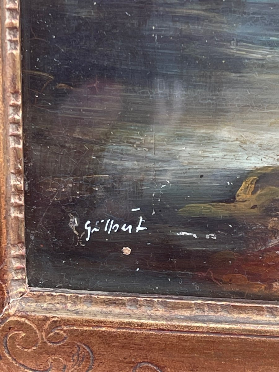 Tableau Paysage Ruines Signé Gilbert / Kaufmann Huile Sur Cuivre XIXème-photo-2