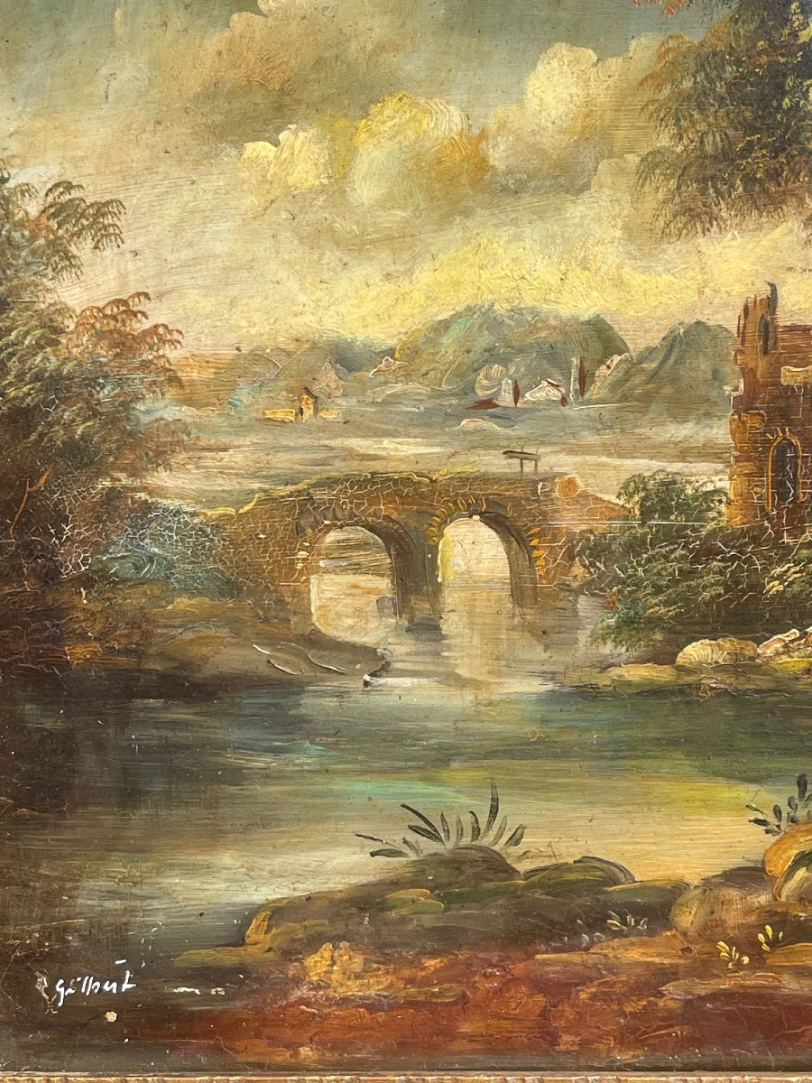 Tableau Paysage Ruines Signé Gilbert / Kaufmann Huile Sur Cuivre XIXème-photo-8