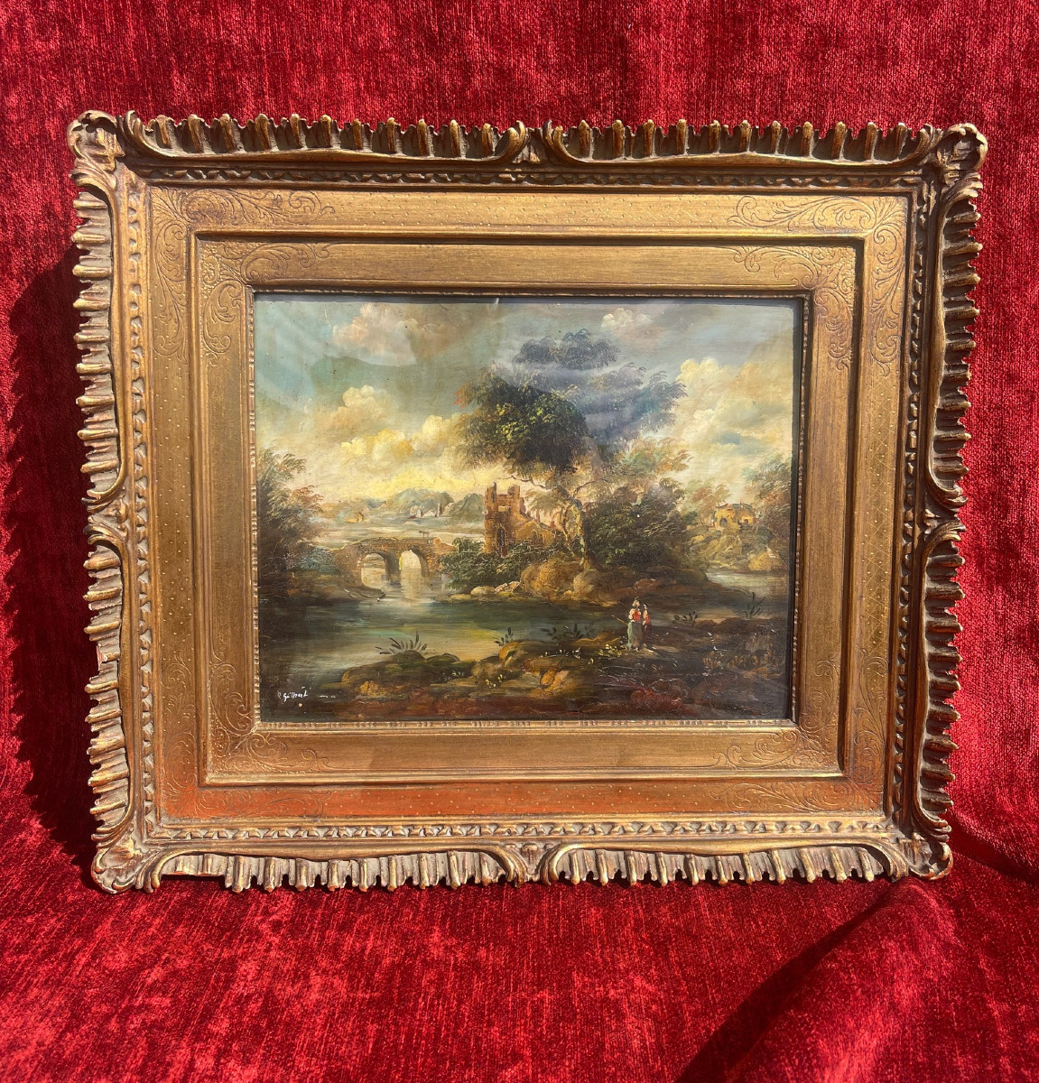 Tableau Paysage Ruines Signé Gilbert / Kaufmann Huile Sur Cuivre XIXème