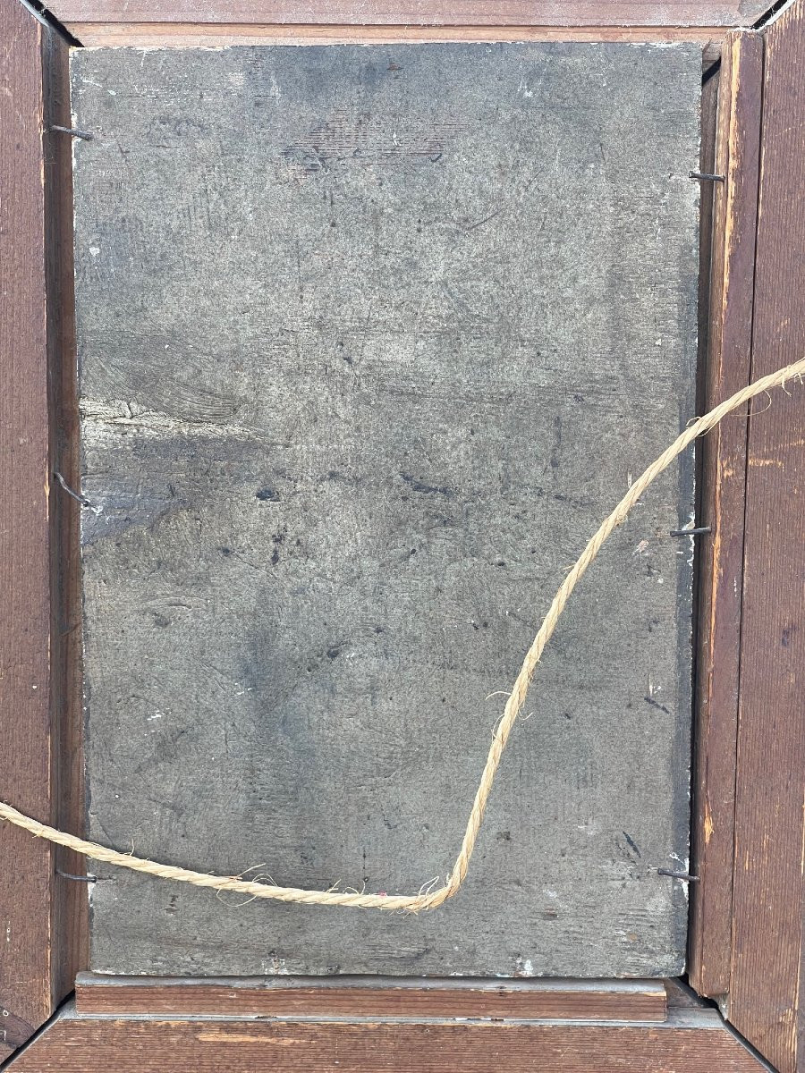 Tableau XIXe huile bois scène galante Gitane & moine Esmeralda peinture signée-photo-7