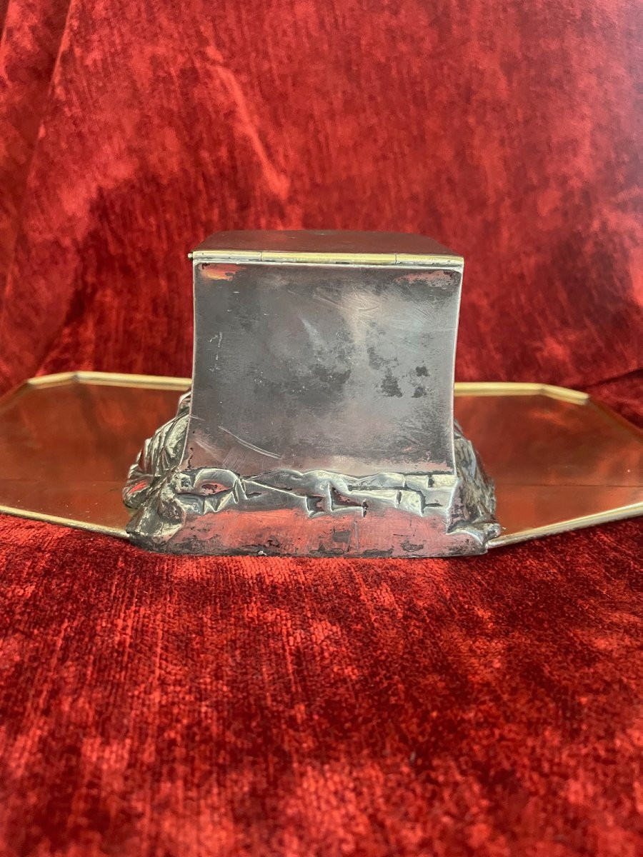 Egyptomanie Silver-plated Metal Inkwell Wmf Hallmarks Sphinx Sphinx Egypt-photo-4