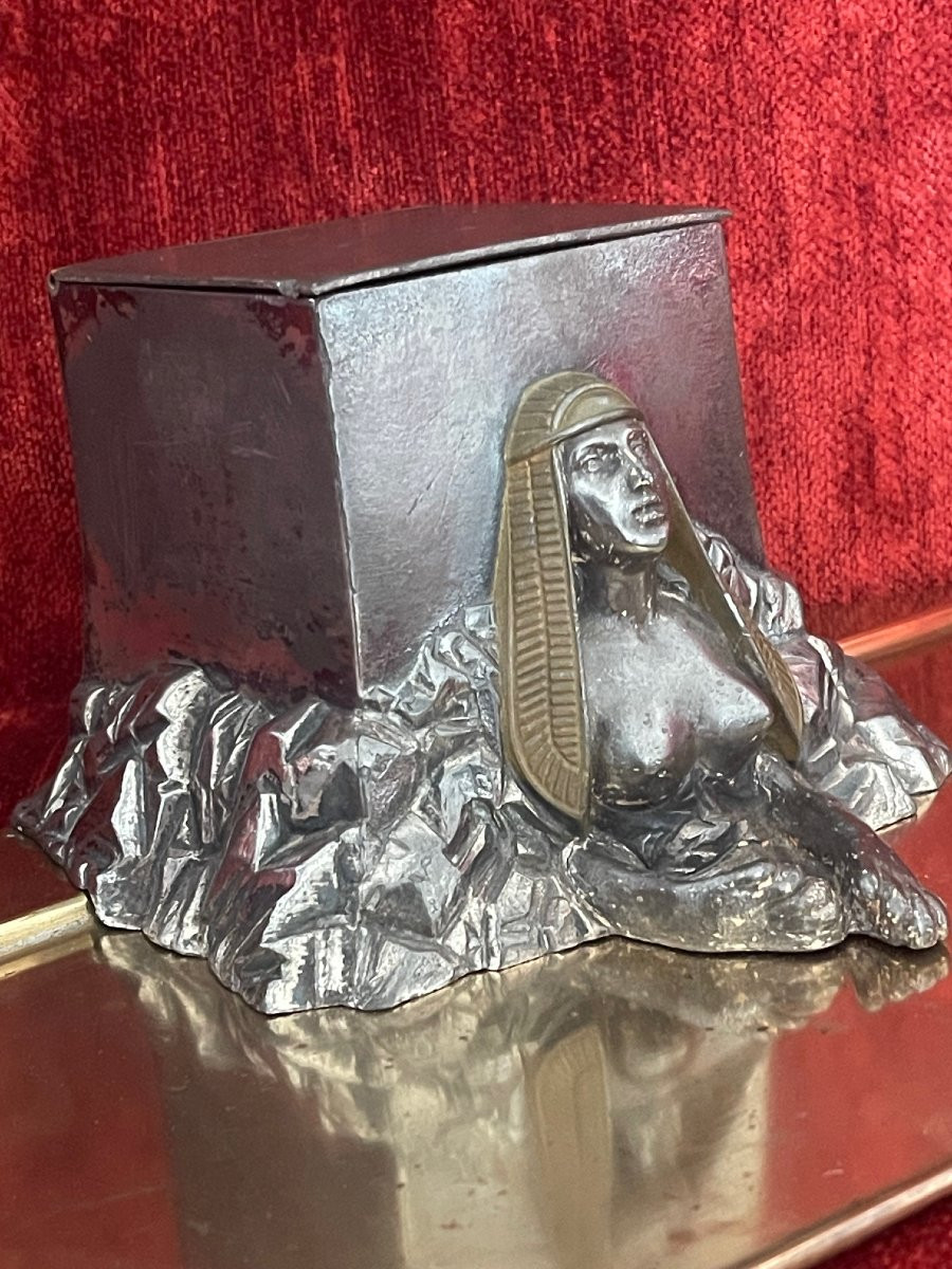 Egyptomanie Silver-plated Metal Inkwell Wmf Hallmarks Sphinx Sphinx Egypt-photo-5