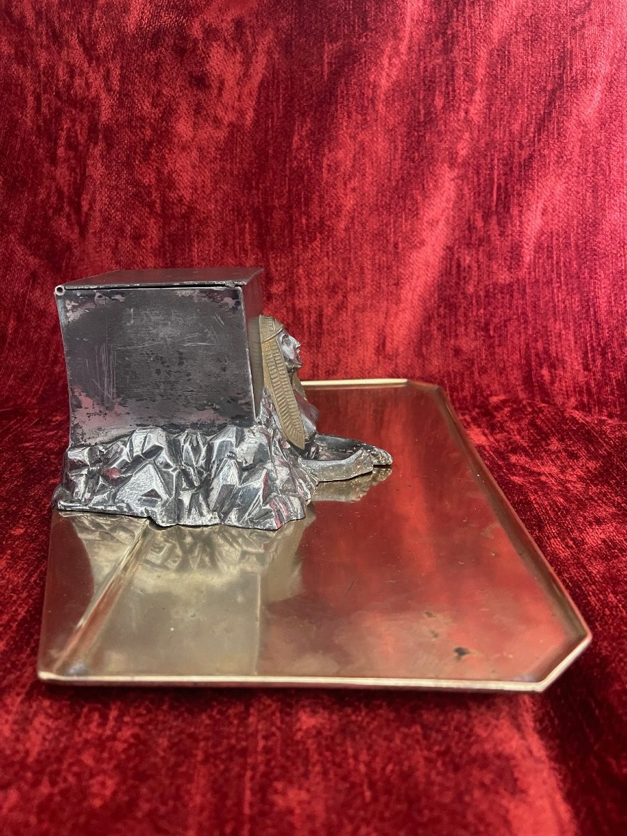 Egyptomanie Silver-plated Metal Inkwell Wmf Hallmarks Sphinx Sphinx Egypt-photo-6