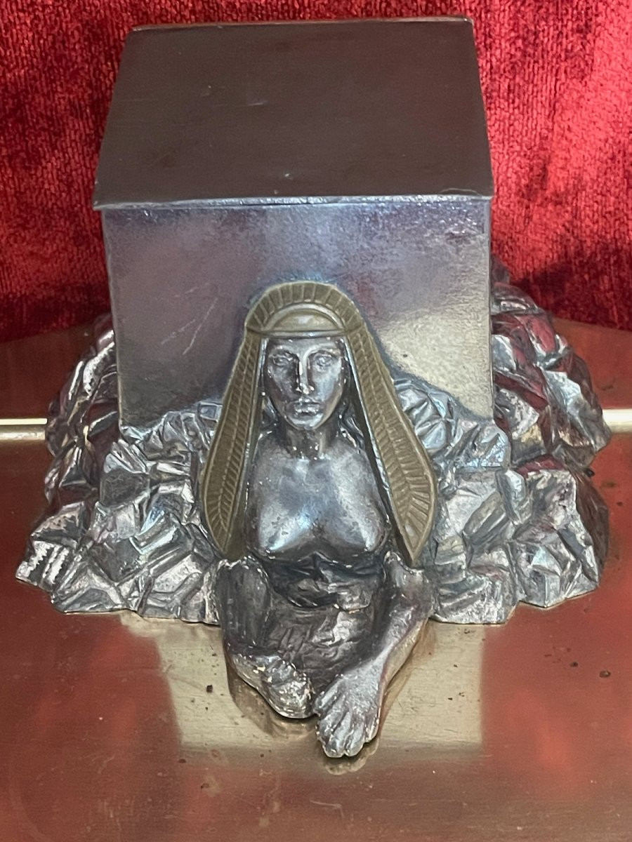 Egyptomanie Silver-plated Metal Inkwell Wmf Hallmarks Sphinx Sphinx Egypt-photo-8