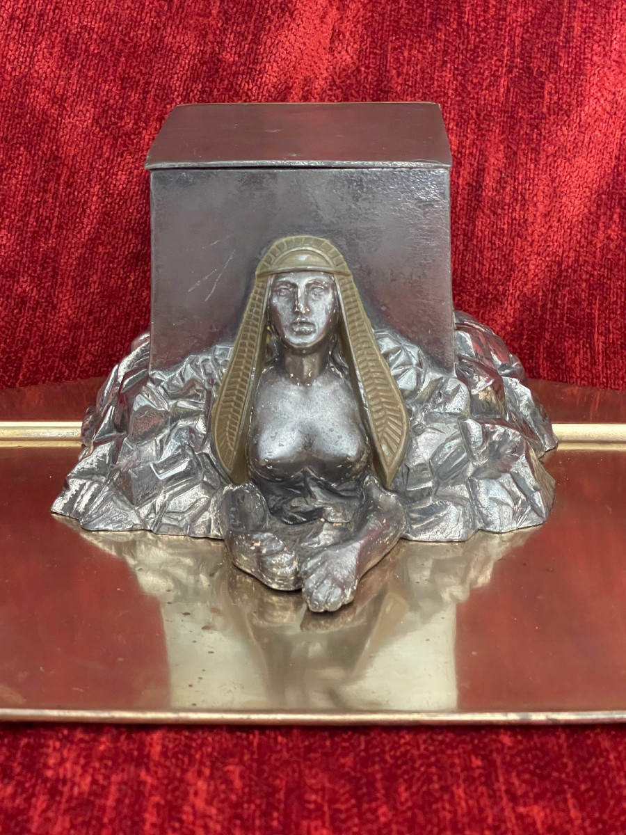 Egyptomanie Silver-plated Metal Inkwell Wmf Hallmarks Sphinx Sphinx Egypt