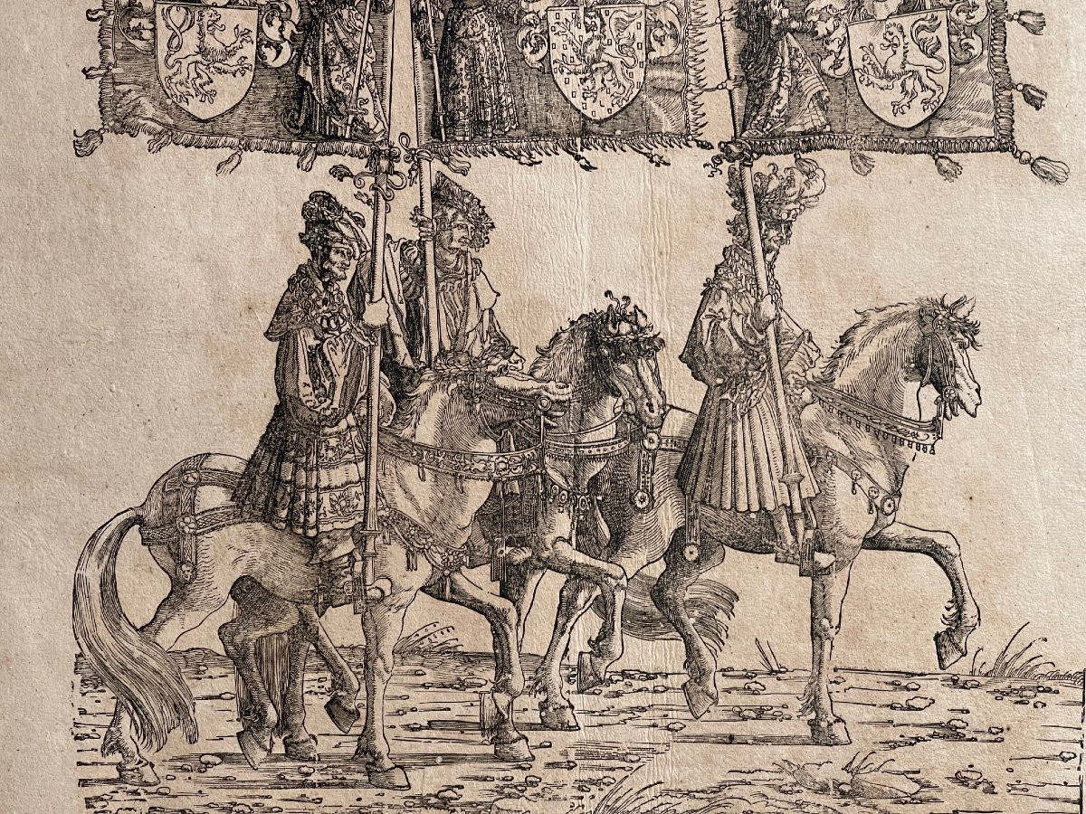 Large 16th Century Print Albrecht Altdorfer Triumph Of Maximilian Engraving Laid Paper-photo-2