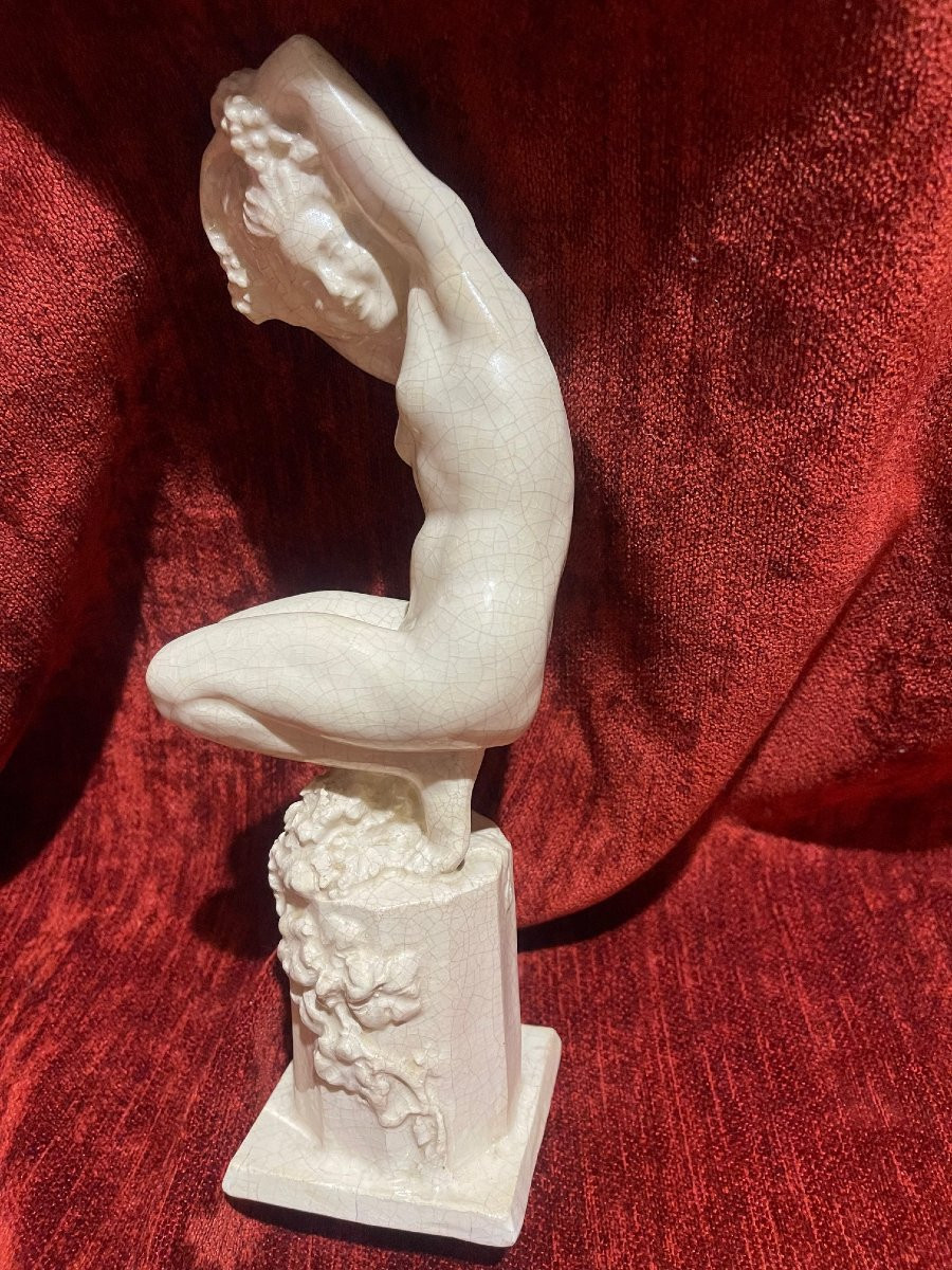Raymonde Guerbe bacchante sculpture céramique Art Déco nu féminin-photo-5