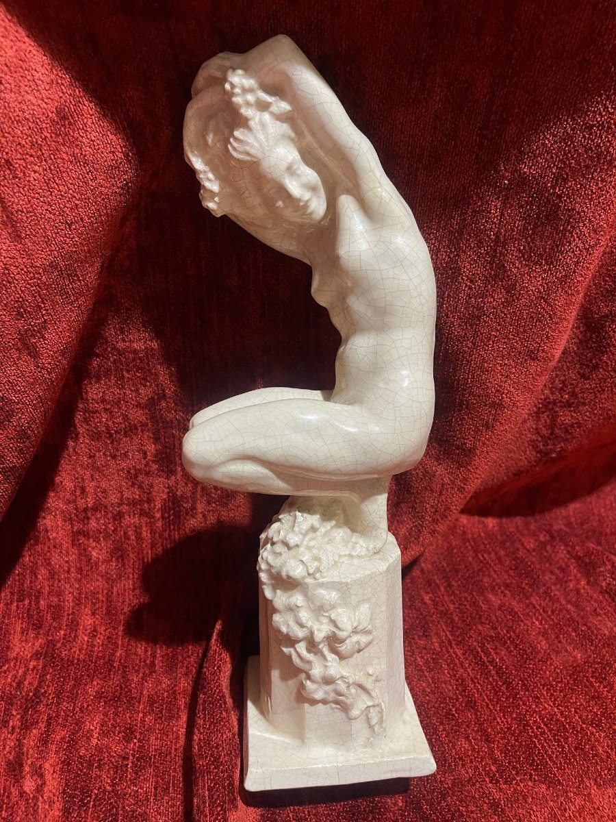 Raymonde Guerbe bacchante sculpture céramique Art Déco nu féminin-photo-6