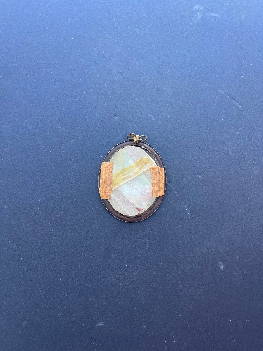 19th Century Miniature Painting, First Empire, Portrait Of A Young Woman In A Red Dress-photo-2