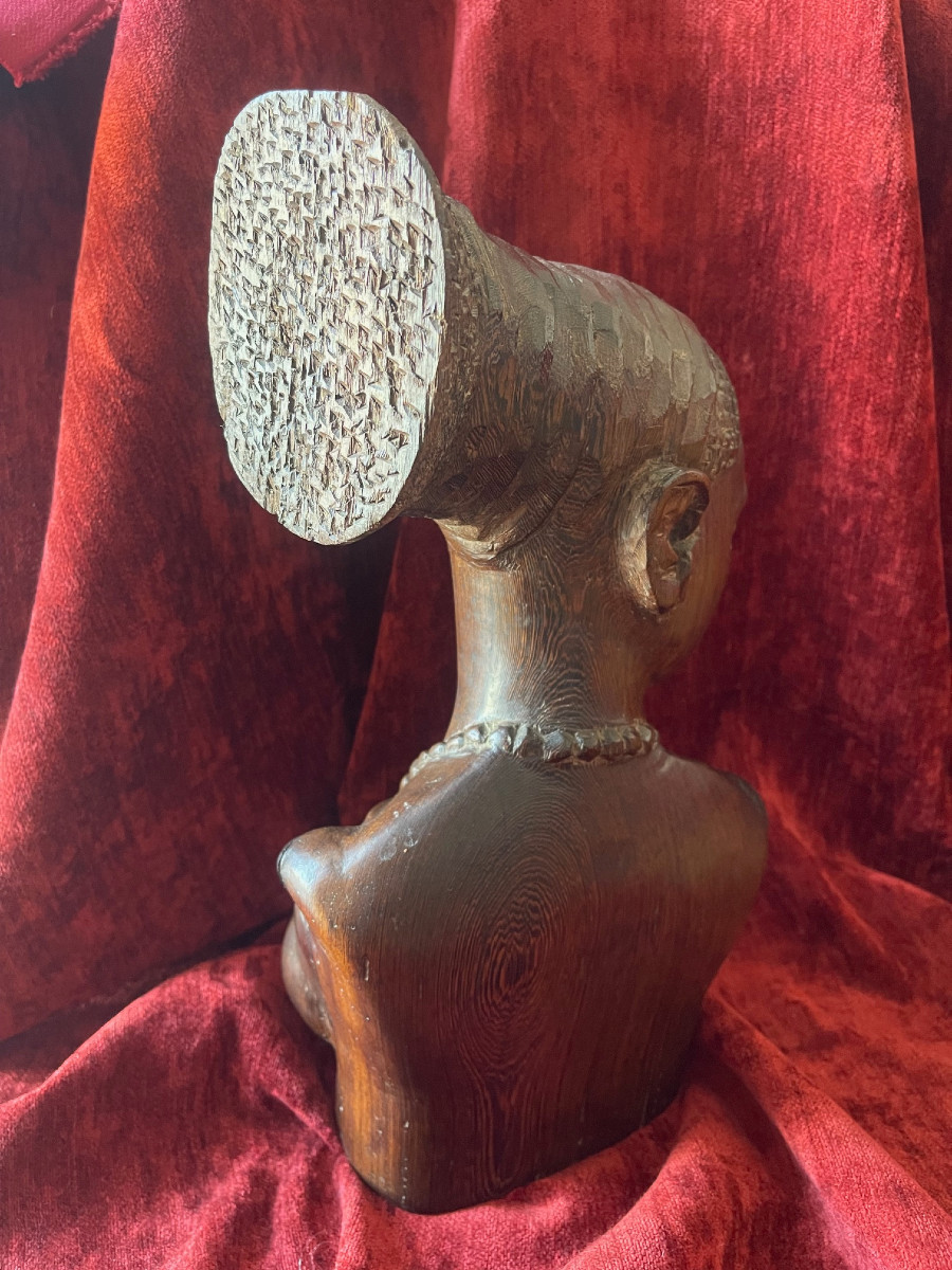 Grande sculpture signée Benoit Konongo portrait femme mangbetu Congo Afrique-photo-4