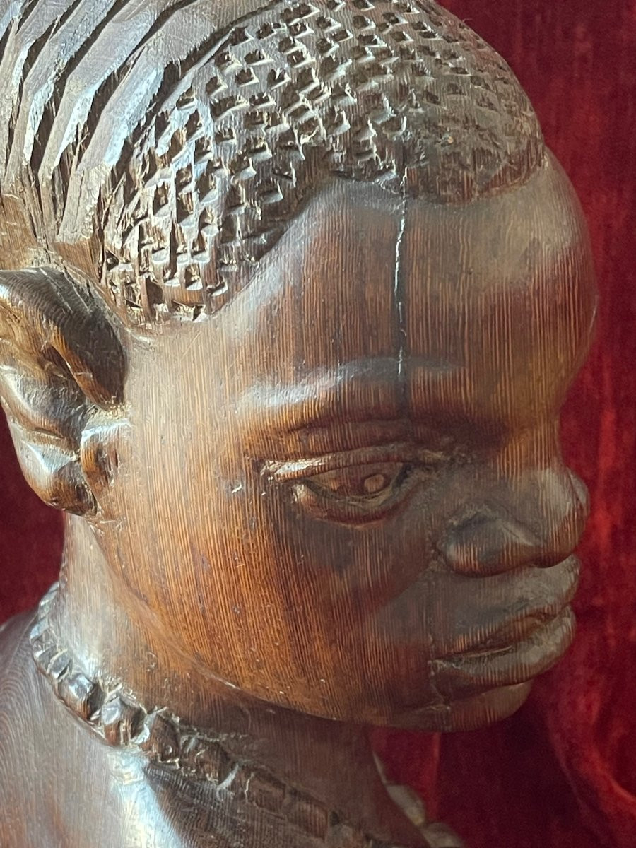 Grande sculpture signée Benoit Konongo portrait femme mangbetu Congo Afrique-photo-2