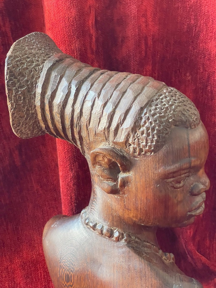 Grande sculpture signée Benoit Konongo portrait femme mangbetu Congo Afrique-photo-7