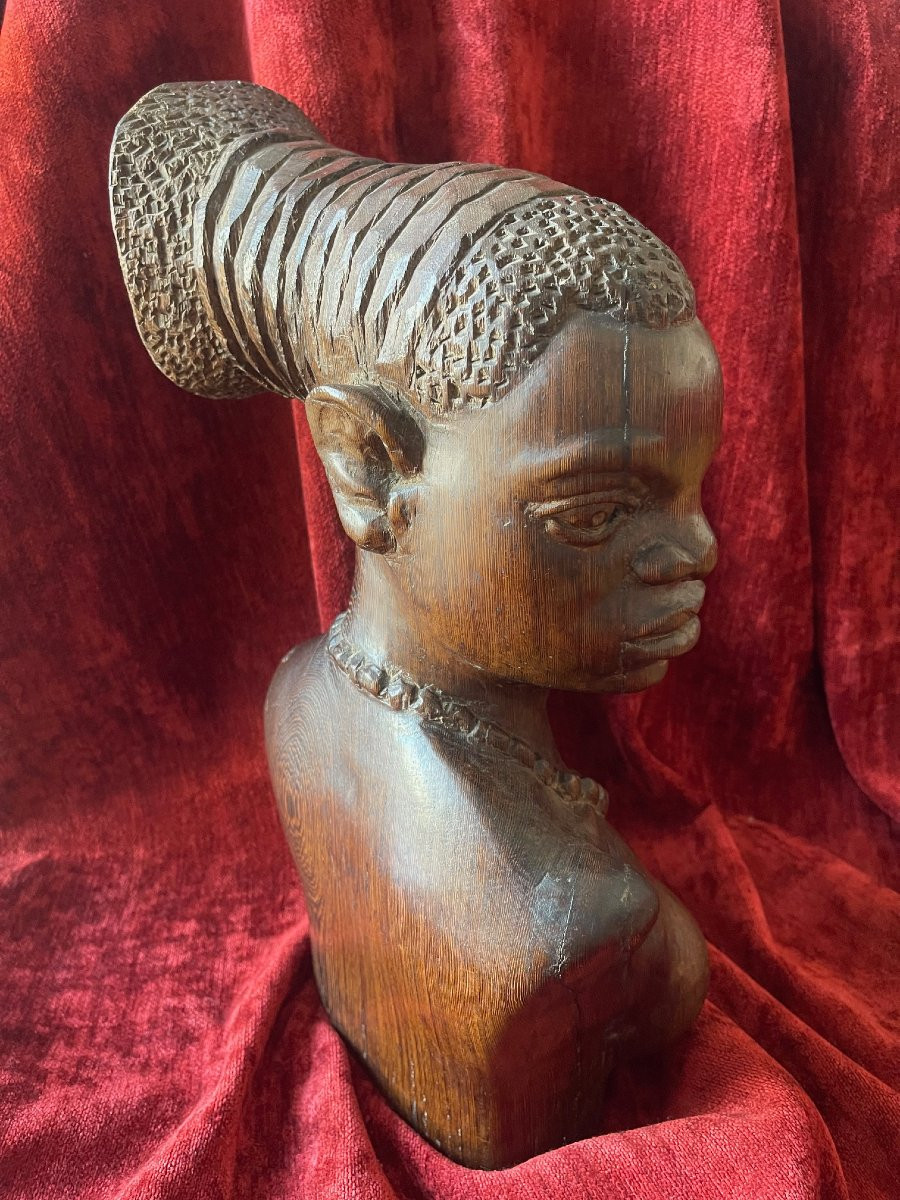 Grande sculpture signée Benoit Konongo portrait femme mangbetu Congo Afrique-photo-8