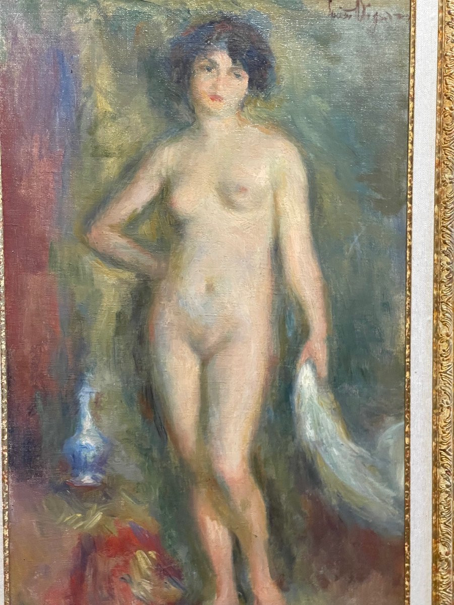 Large Signed Portrait Painting Of A Female Nude By Lucien Mignon, A Student Of Renoir, Oil On Canvas & Frame -photo-1