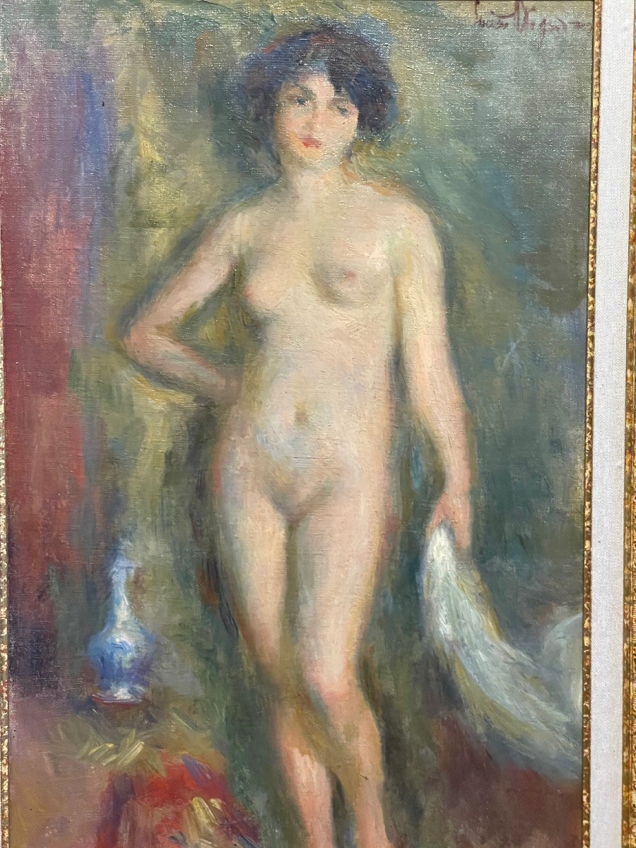 Large Signed Portrait Painting Of A Female Nude By Lucien Mignon, A Student Of Renoir, Oil On Canvas & Frame -photo-6