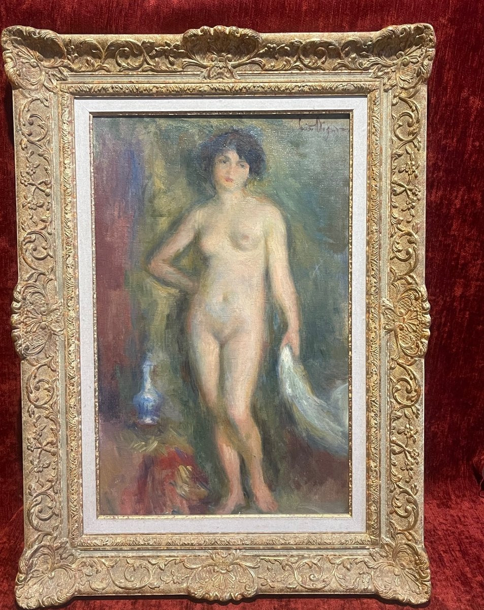 Large Signed Portrait Painting Of A Female Nude By Lucien Mignon, A Student Of Renoir, Oil On Canvas & Frame -photo-7