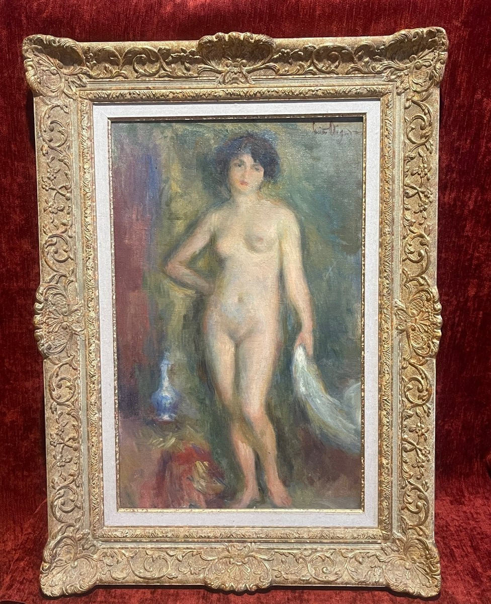 Large Signed Portrait Painting Of A Female Nude By Lucien Mignon, A Student Of Renoir, Oil On Canvas & Frame -photo-8