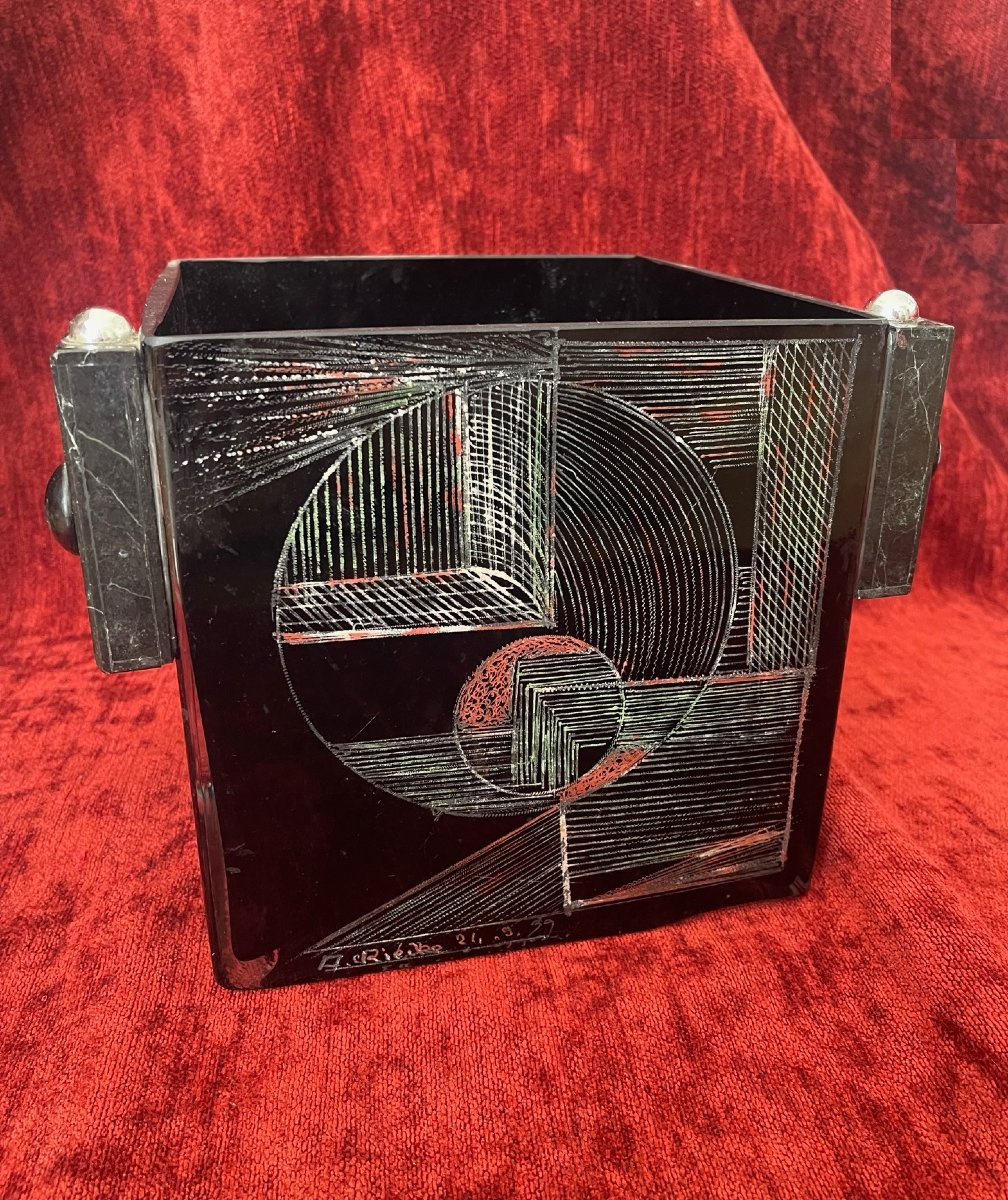 Grand seau à champagne peinture cubiste Anatole Riecke signé Bar La Coupole 1939-photo-4