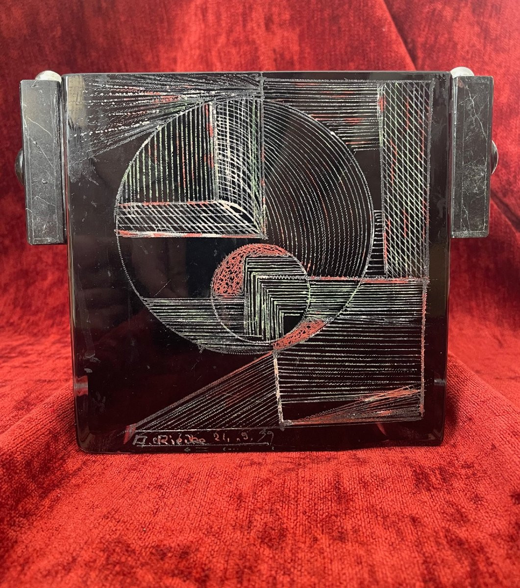 Grand seau à champagne peinture cubiste Anatole Riecke signé Bar La Coupole 1939-photo-1