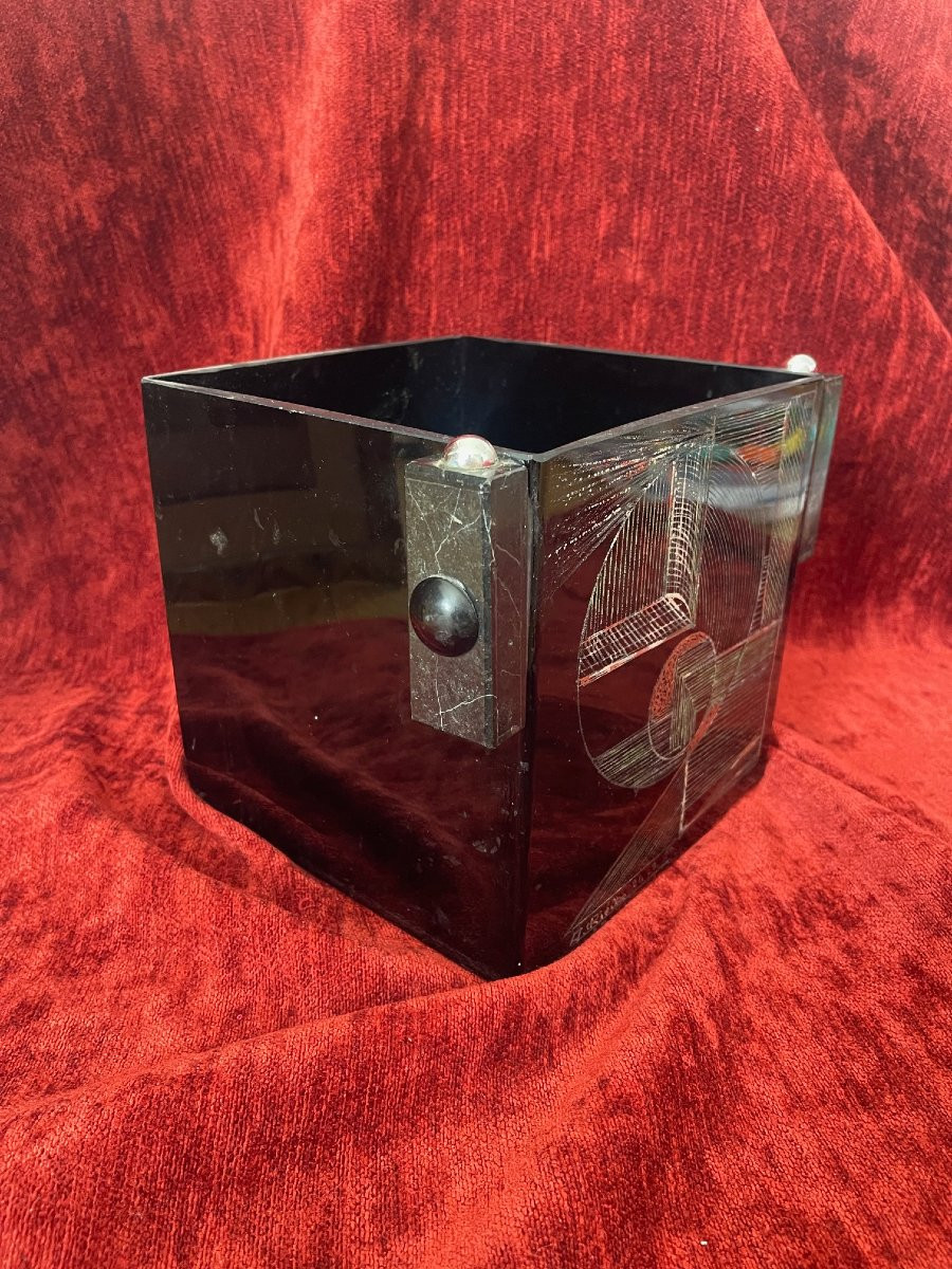 Grand seau à champagne peinture cubiste Anatole Riecke signé Bar La Coupole 1939-photo-4