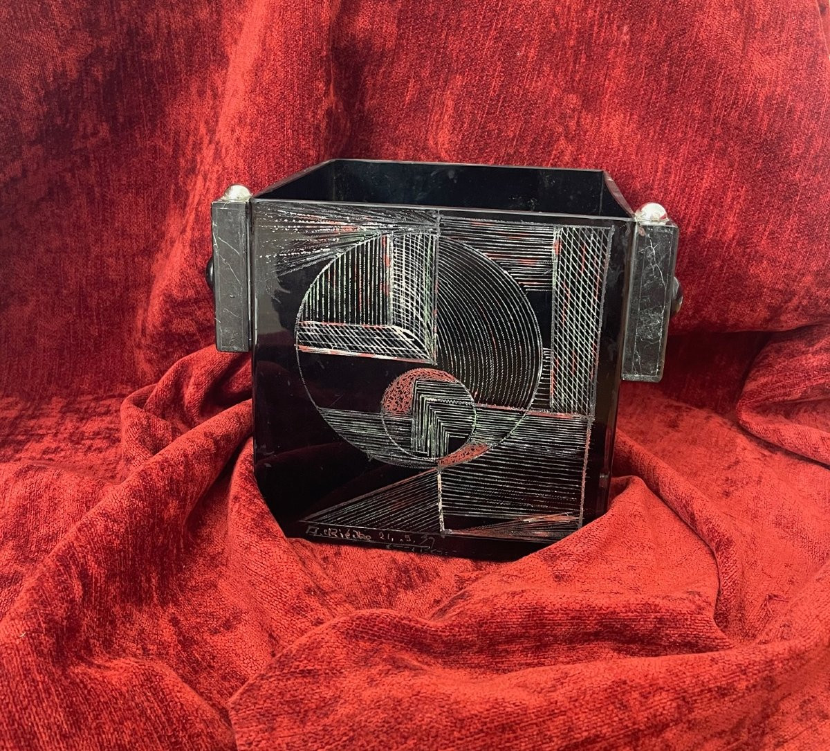 Grand seau à champagne peinture cubiste Anatole Riecke signé Bar La Coupole 1939-photo-8