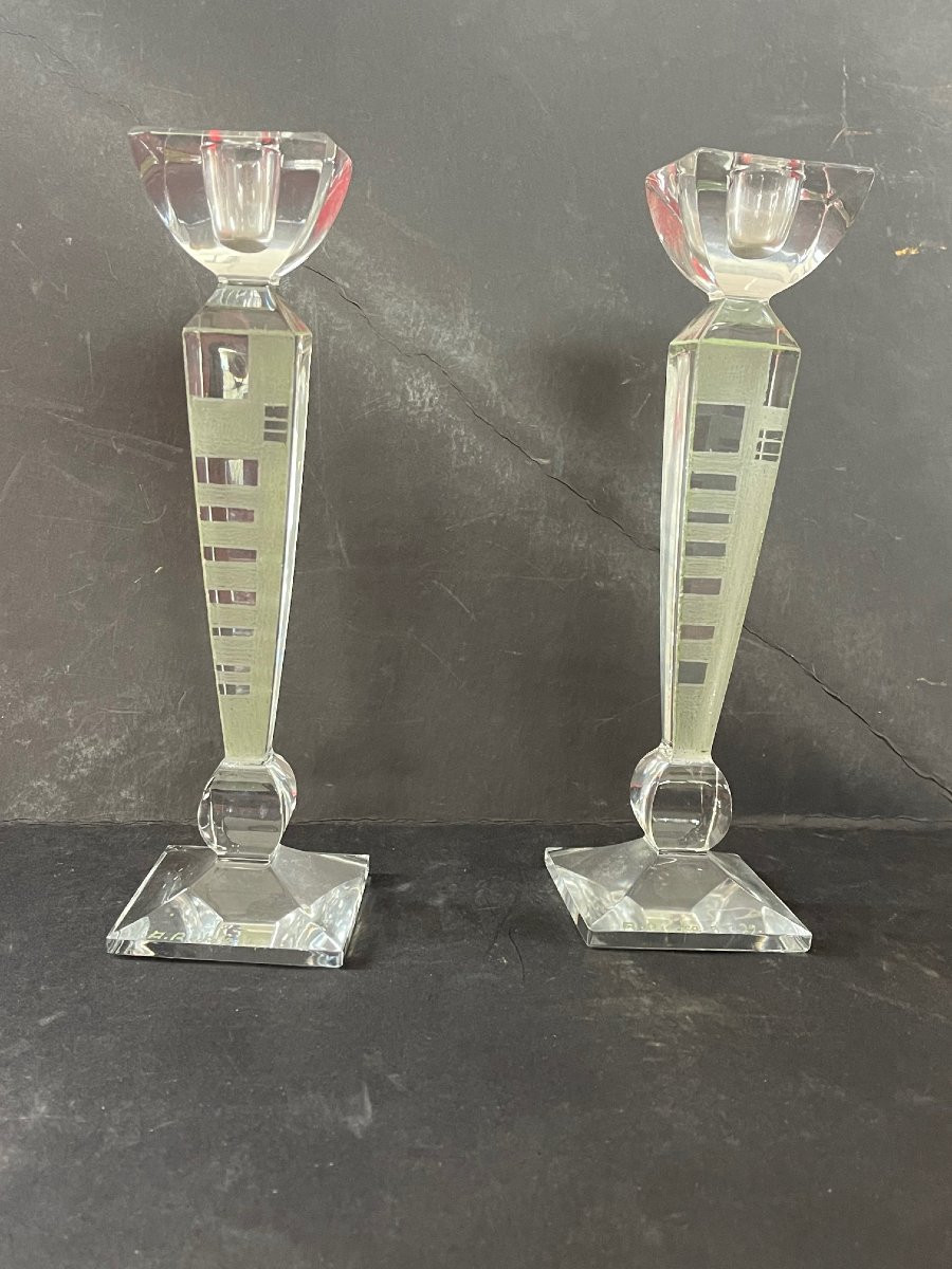 Pair Of Anatole Riecke Art Deco Candlesticks Signed And Dated 1939 Cubism-photo-4