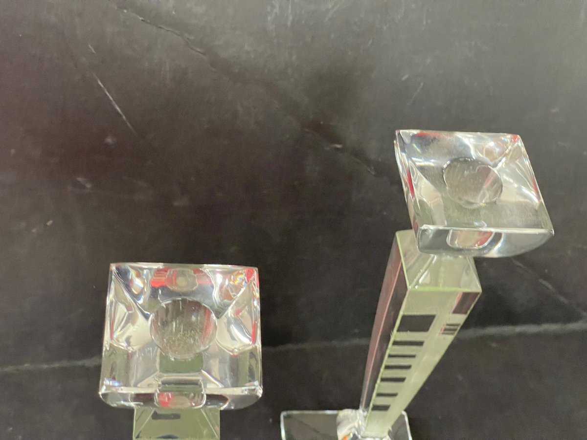 Pair Of Anatole Riecke Art Deco Candlesticks Signed And Dated 1939 Cubism-photo-1