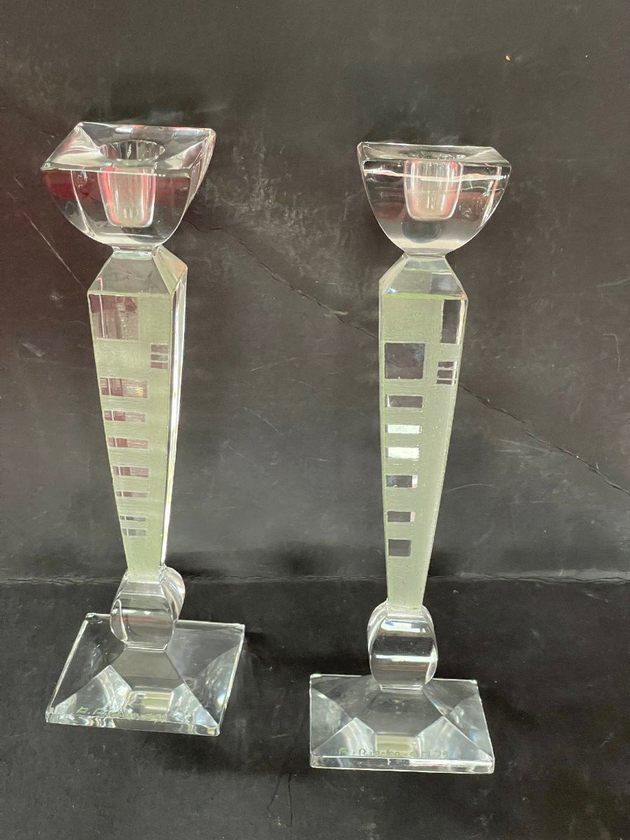 Pair Of Anatole Riecke Art Deco Candlesticks Signed And Dated 1939 Cubism-photo-2