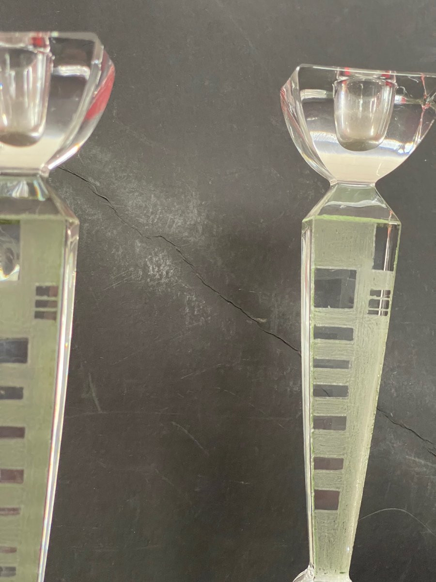 Pair Of Anatole Riecke Art Deco Candlesticks Signed And Dated 1939 Cubism-photo-5