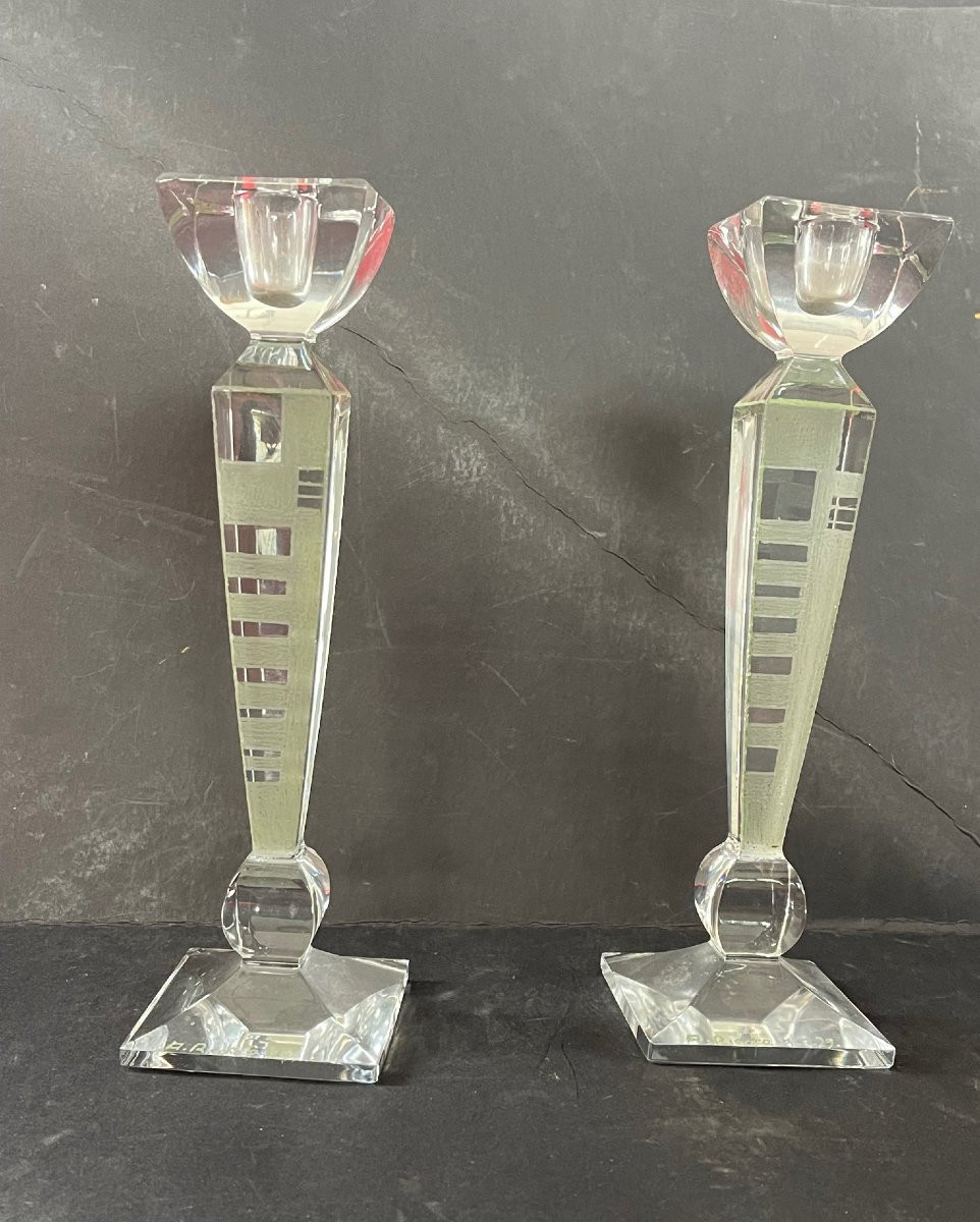 Pair Of Anatole Riecke Art Deco Candlesticks Signed And Dated 1939 Cubism-photo-8