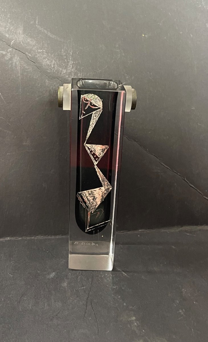 Vase Art Déco Anatole Riecke signé daté 1939 cubisme portrait femme-photo-2