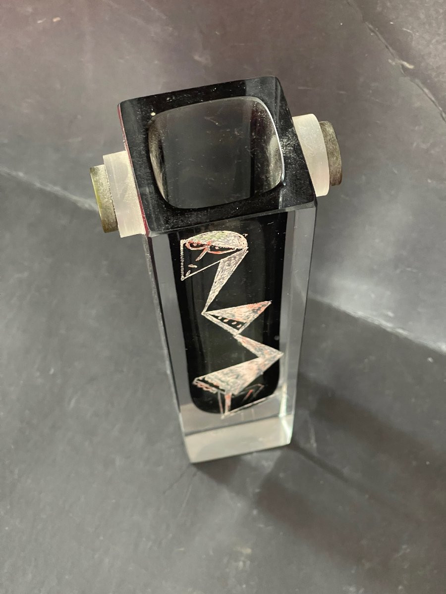 Vase Art Déco Anatole Riecke signé daté 1939 cubisme portrait femme-photo-4