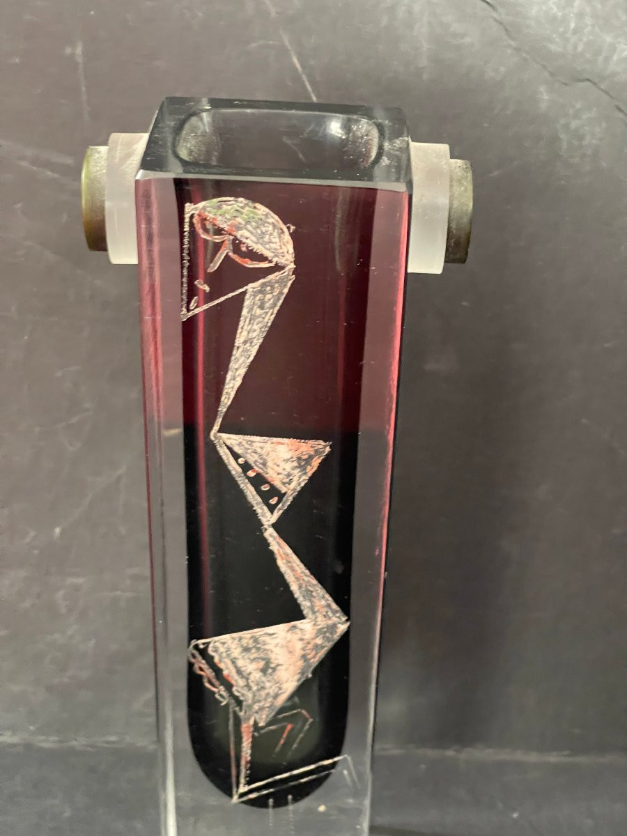 Vase Art Déco Anatole Riecke signé daté 1939 cubisme portrait femme-photo-1