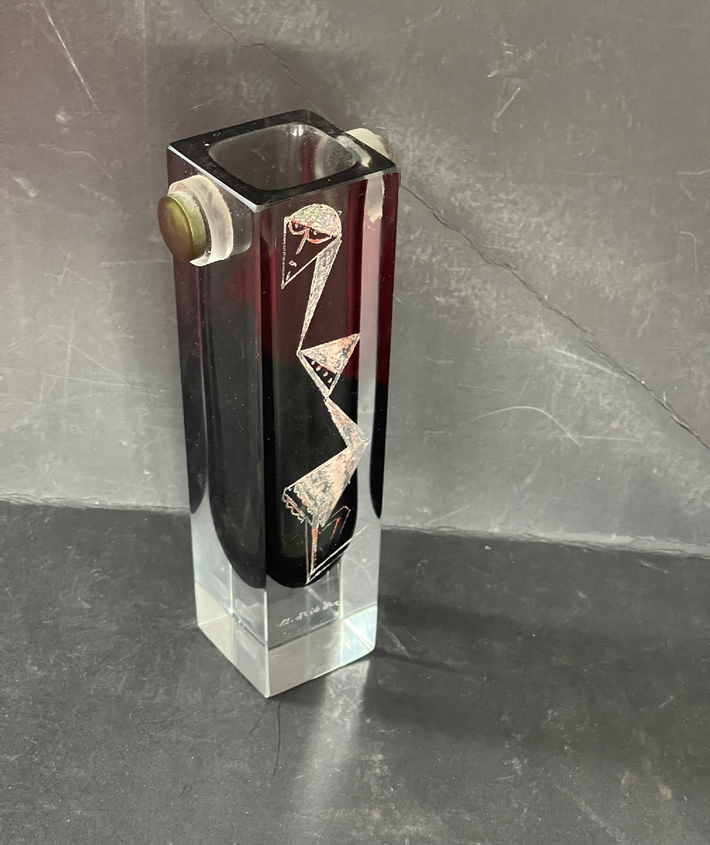 Vase Art Déco Anatole Riecke signé daté 1939 cubisme portrait femme