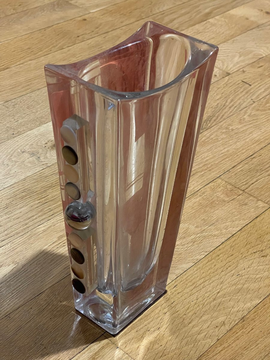 Large Art Deco Vase Anatole Riecke Signed Dated 1937 Cubism Vere Metal & Mother-of-pearl-photo-3