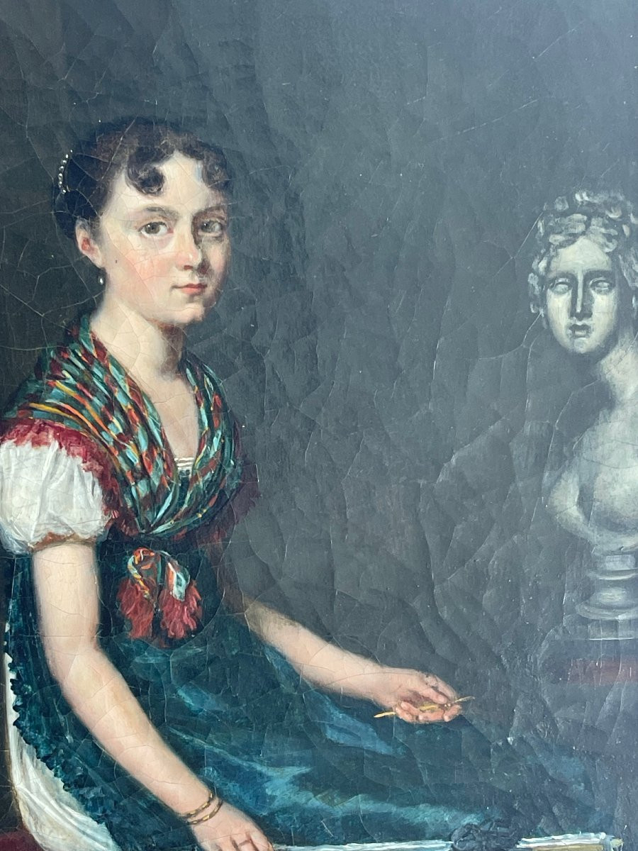 Painting Empire Young Woman Artist Painter Portrait Oil On Canvas-photo-3