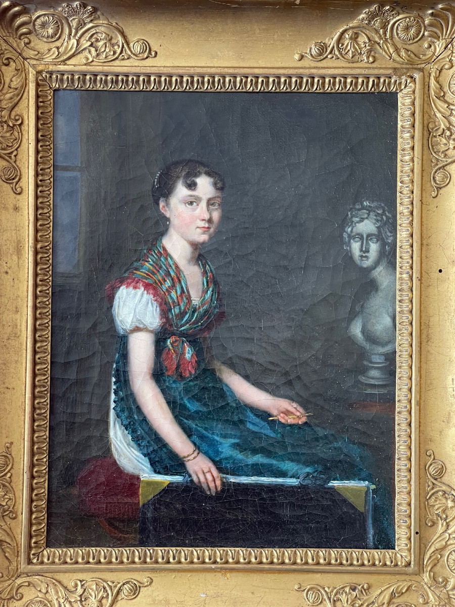 Painting Empire Young Woman Artist Painter Portrait Oil On Canvas