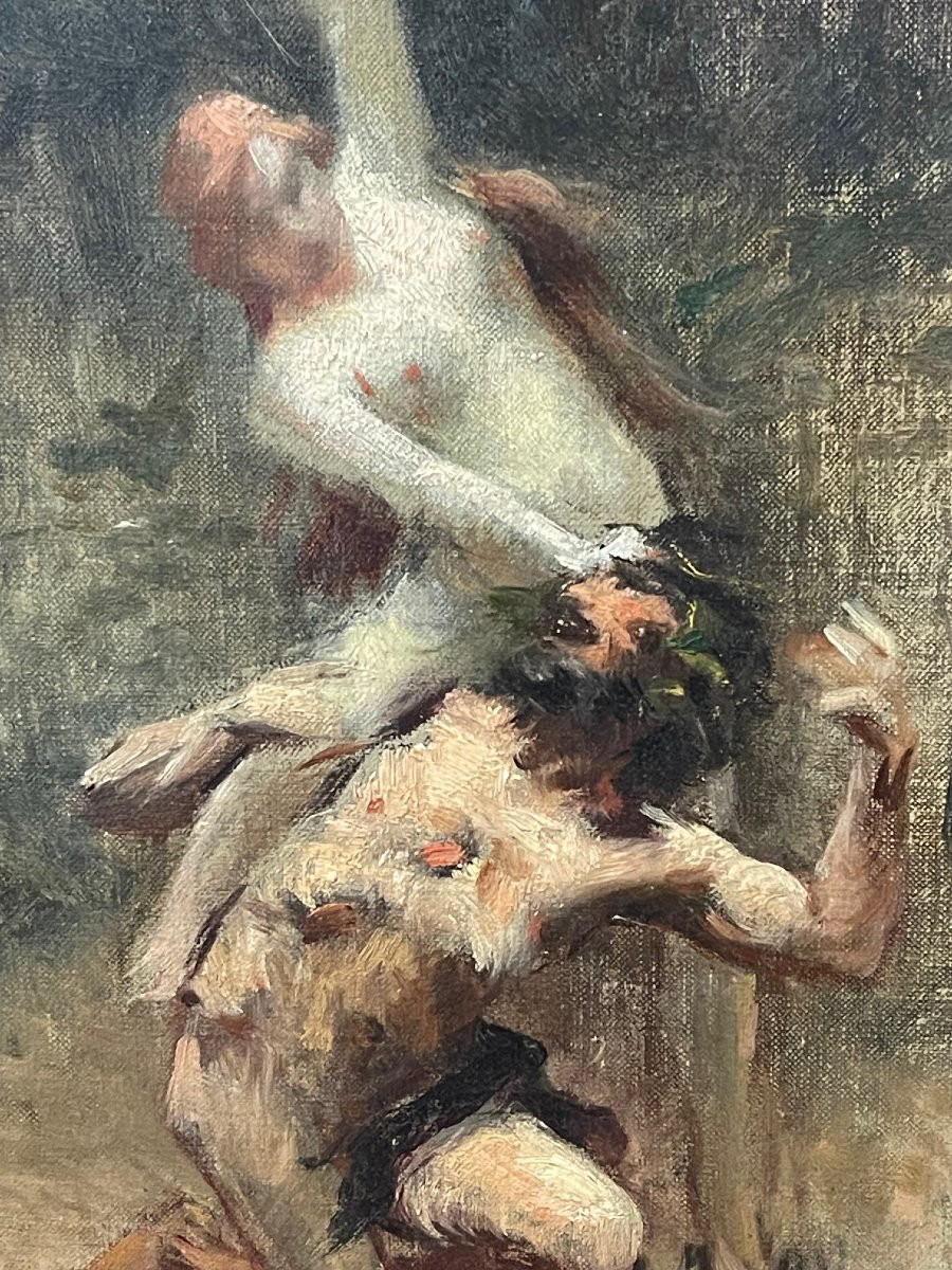 Esquisse XIXe tableau mythologie huile toile ? Fantin Latour ? nymphe & faune ?-photo-4