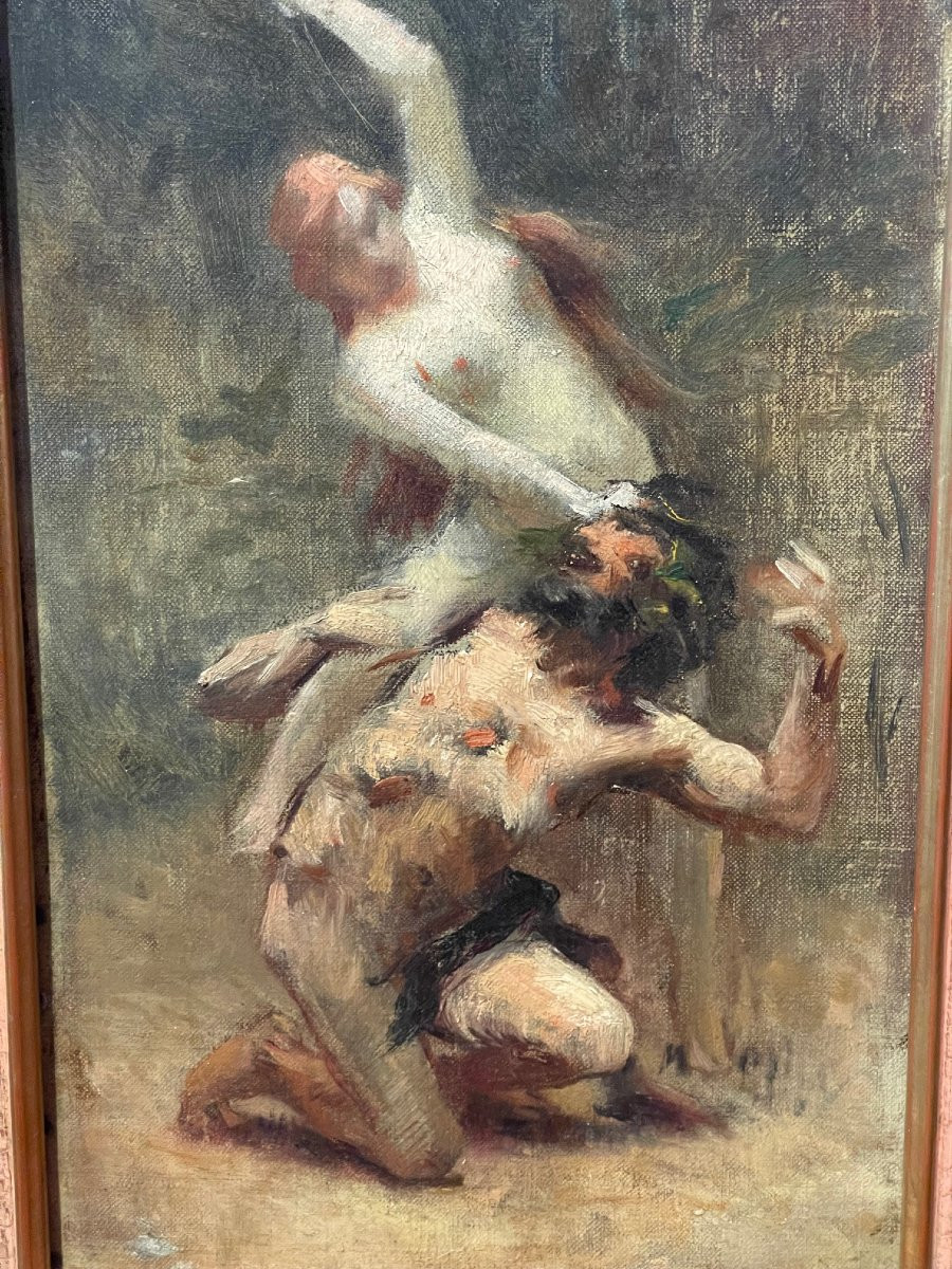 Esquisse XIXe tableau mythologie huile toile ? Fantin Latour ? nymphe & faune ?-photo-4