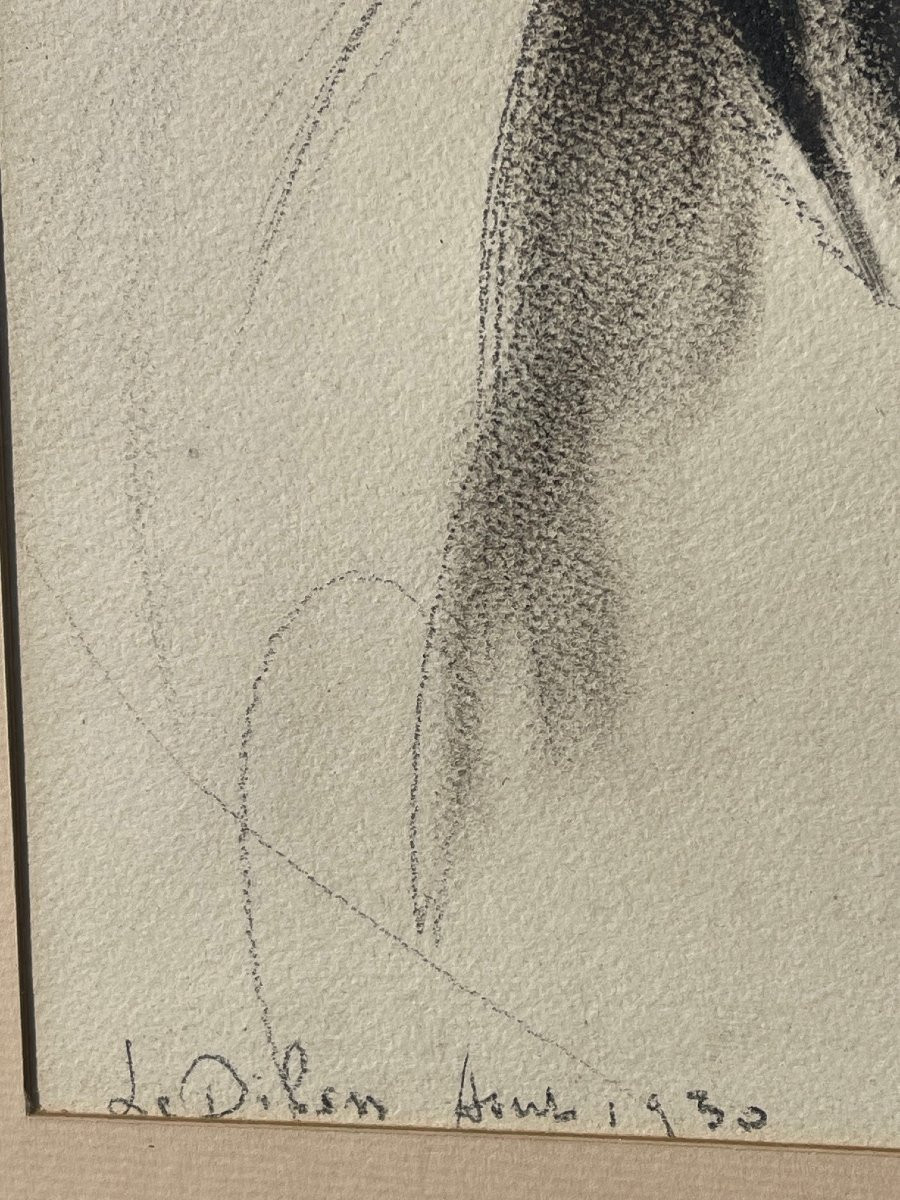 Grand tableau signé 1930 portrait femme au chien peinture France-photo-5