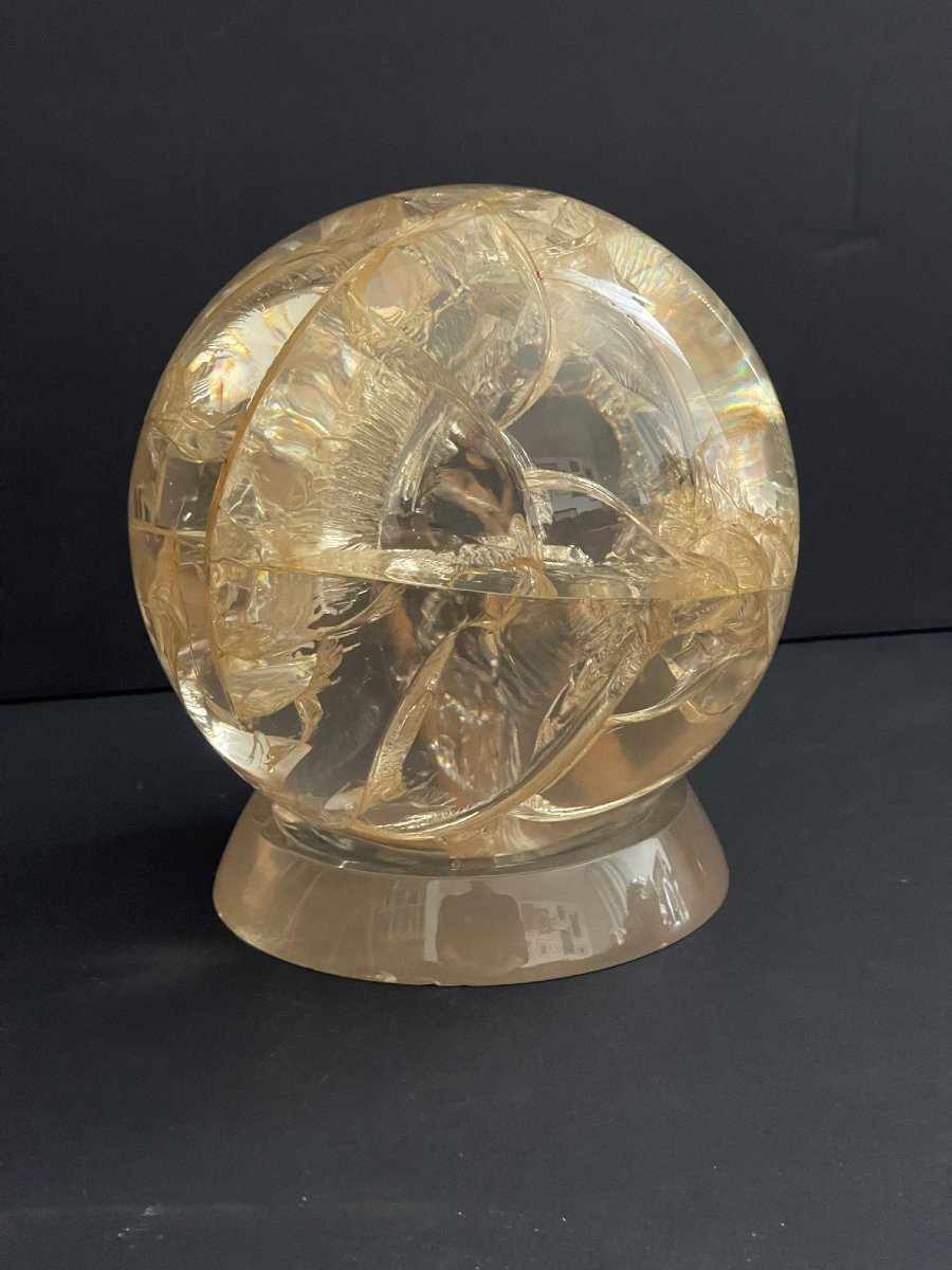 Pierre Giraudon sphère fractale avec socle d'origine design vintage XXème siècle-photo-2