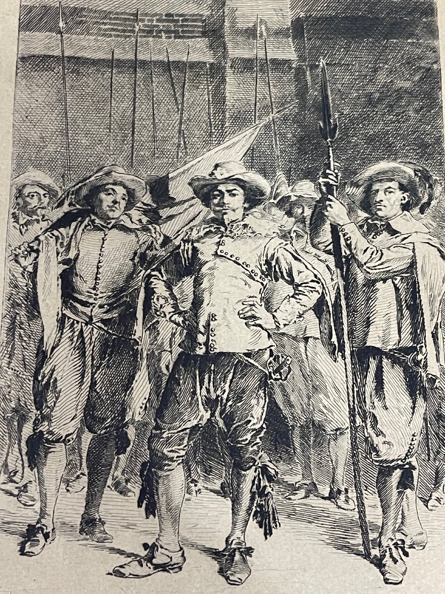Gravure compagnie de mousquetaires Meissonier 1833 Toussaint & Salmon XIXème