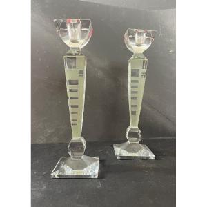 Pair Of Anatole Riecke Art Deco Candlesticks Signed And Dated 1939 Cubism