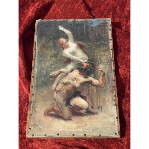 Esquisse XIXe tableau mythologie huile toile ? Fantin Latour ? nymphe & faune ?