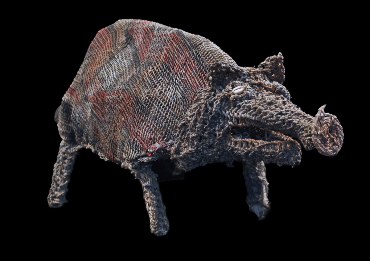 Amulette cochon, Figure De Culte tressée, Art Tribal, Papouasie Nouvelle Guinée, Océanie, 58 cm