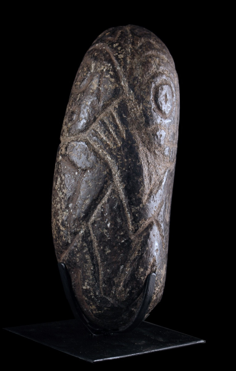 Ancienne pierre de fertilité, art tribal, art océanien, Art Mélanésien, pierre gravée, 32 cm-photo-5