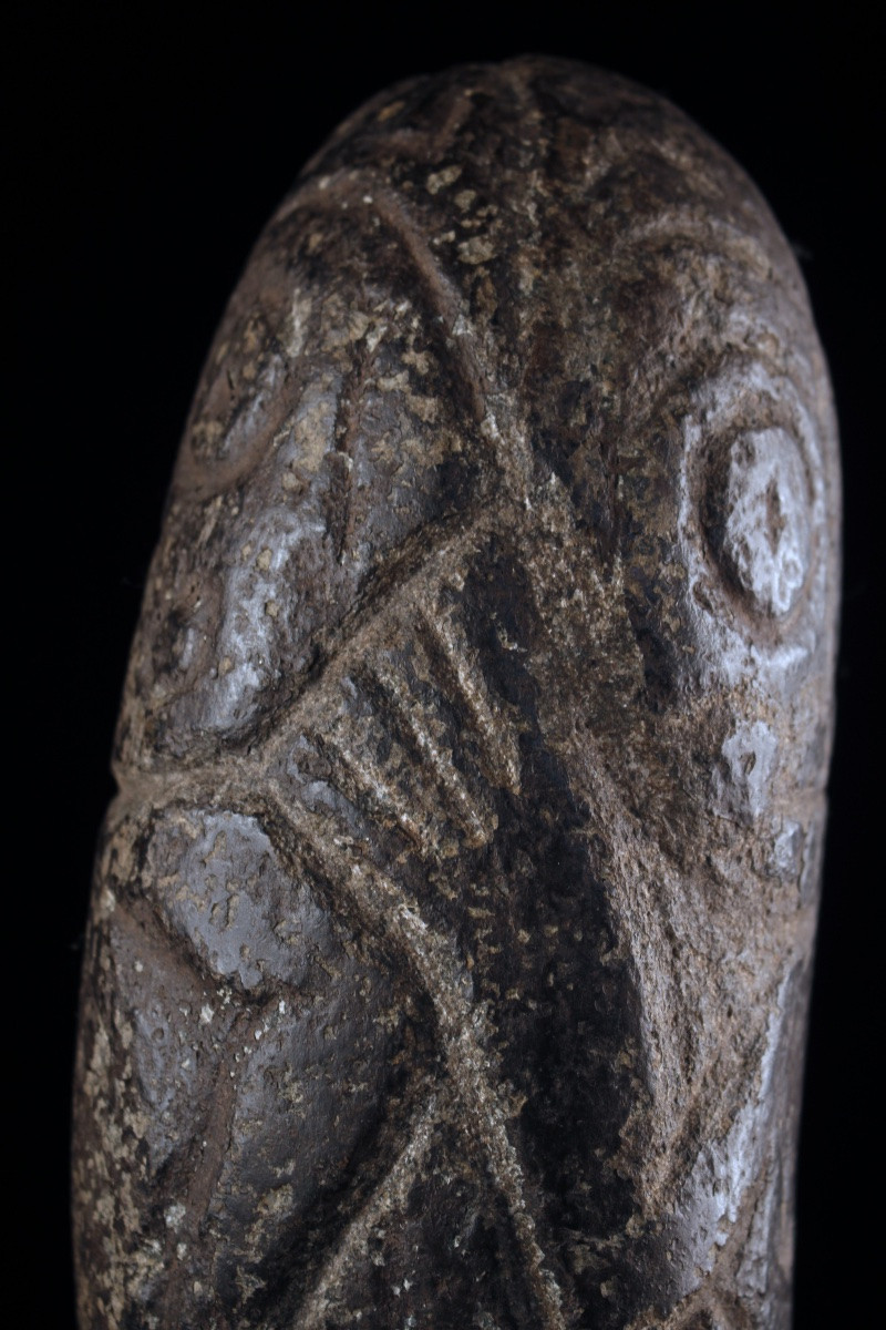 Ancienne pierre de fertilité, art tribal, art océanien, Art Mélanésien, pierre gravée, 32 cm-photo-6